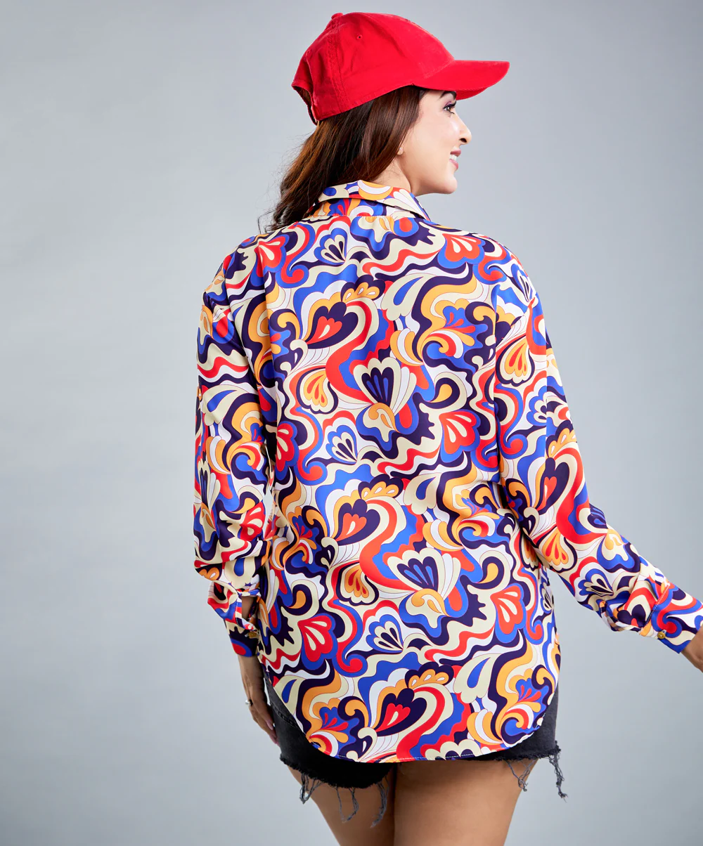 Oversized Chiffon Random Printed Shirt - Image 9