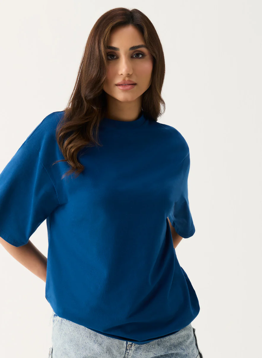 Oversized Crew Neck T-shirt - Teal - Image 2