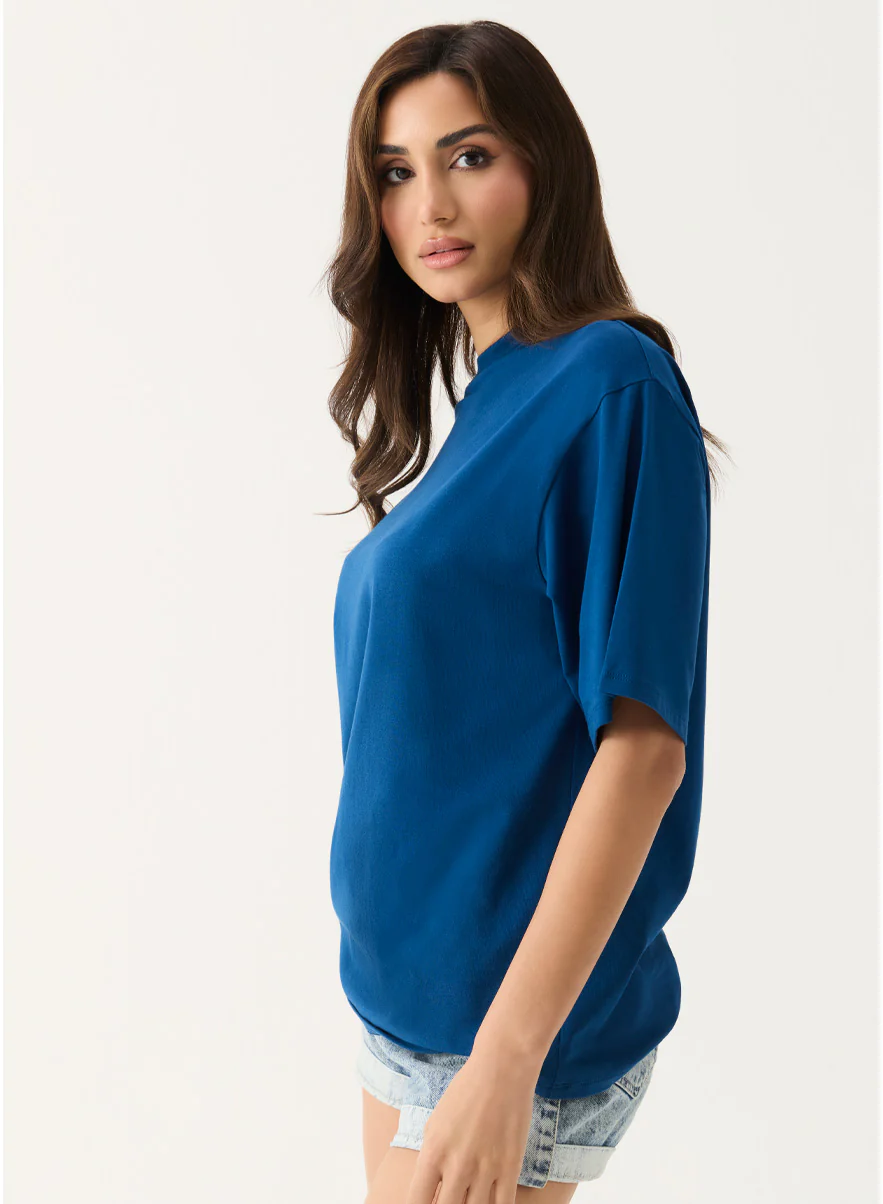 Oversized Crew Neck T-shirt - Teal - Image 3