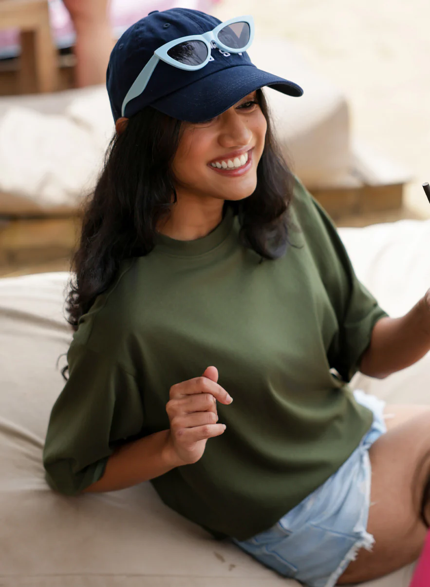 Oversized Crop Style Khaki Green T-Shirt - Image 4