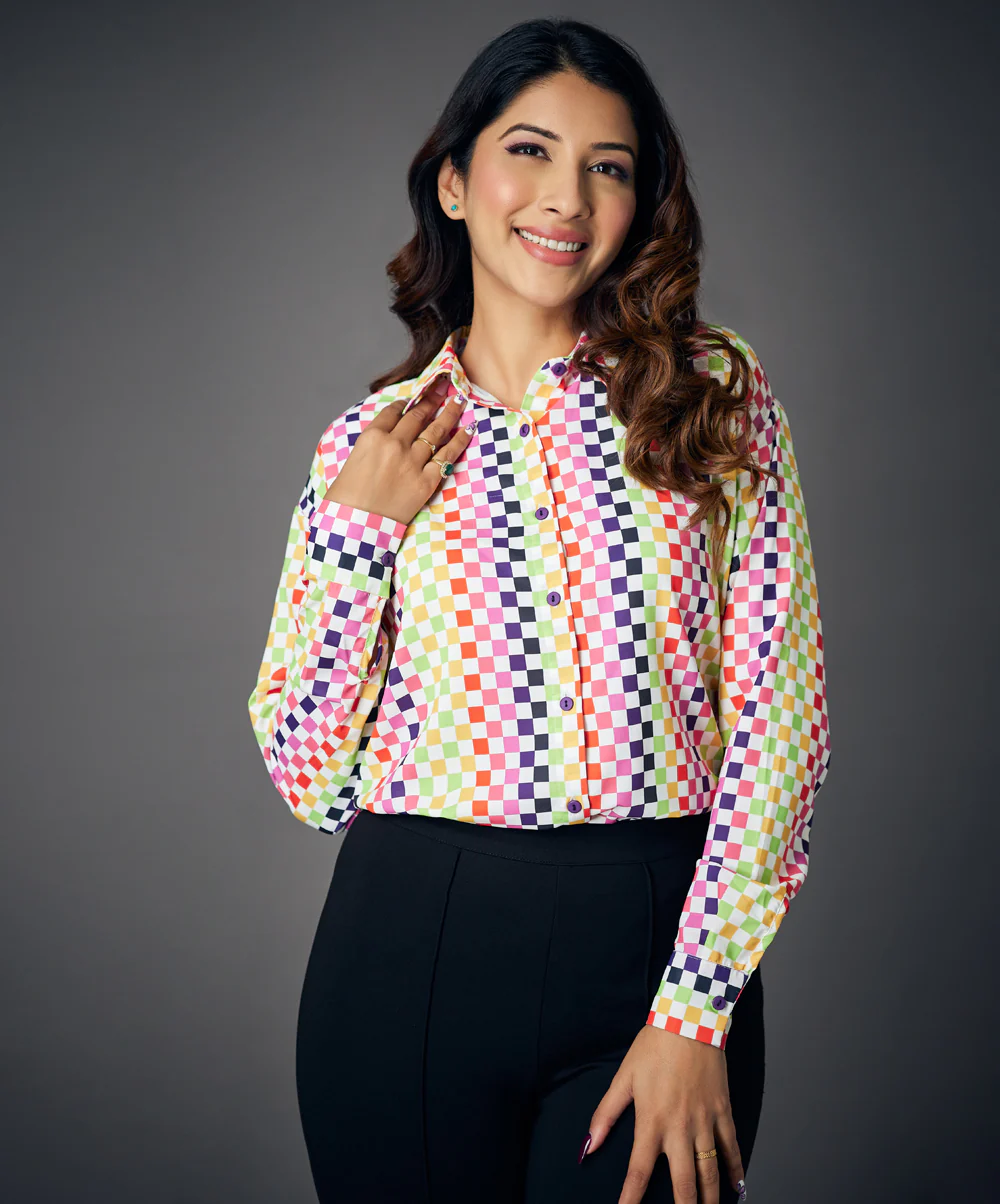 Oversized Ladies Check Printed Shirt
