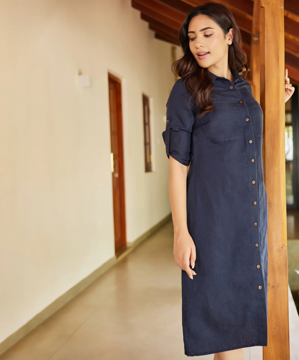 Oversized Linen Shirt Dress - Image 4