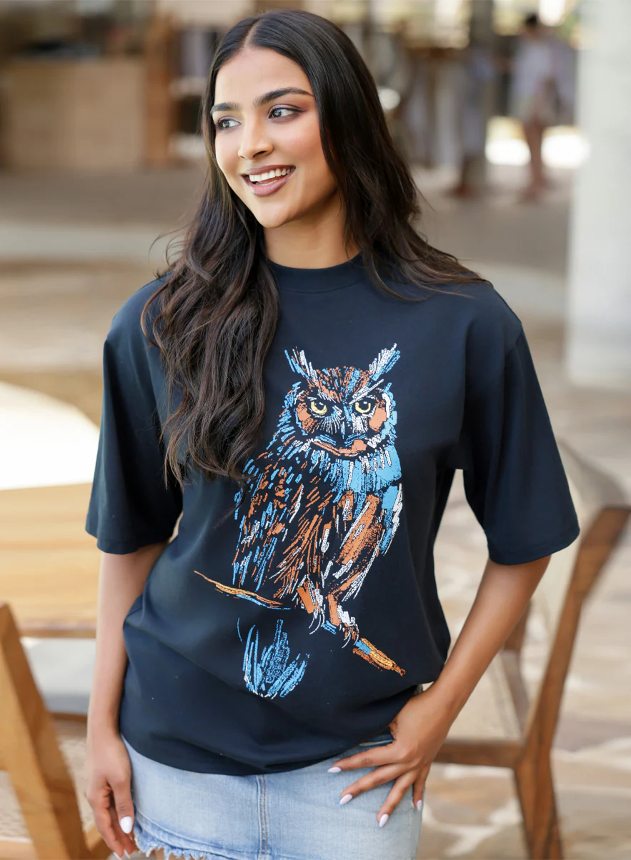 Owl Printed Trendy Oversized T-Shirt - Image 4