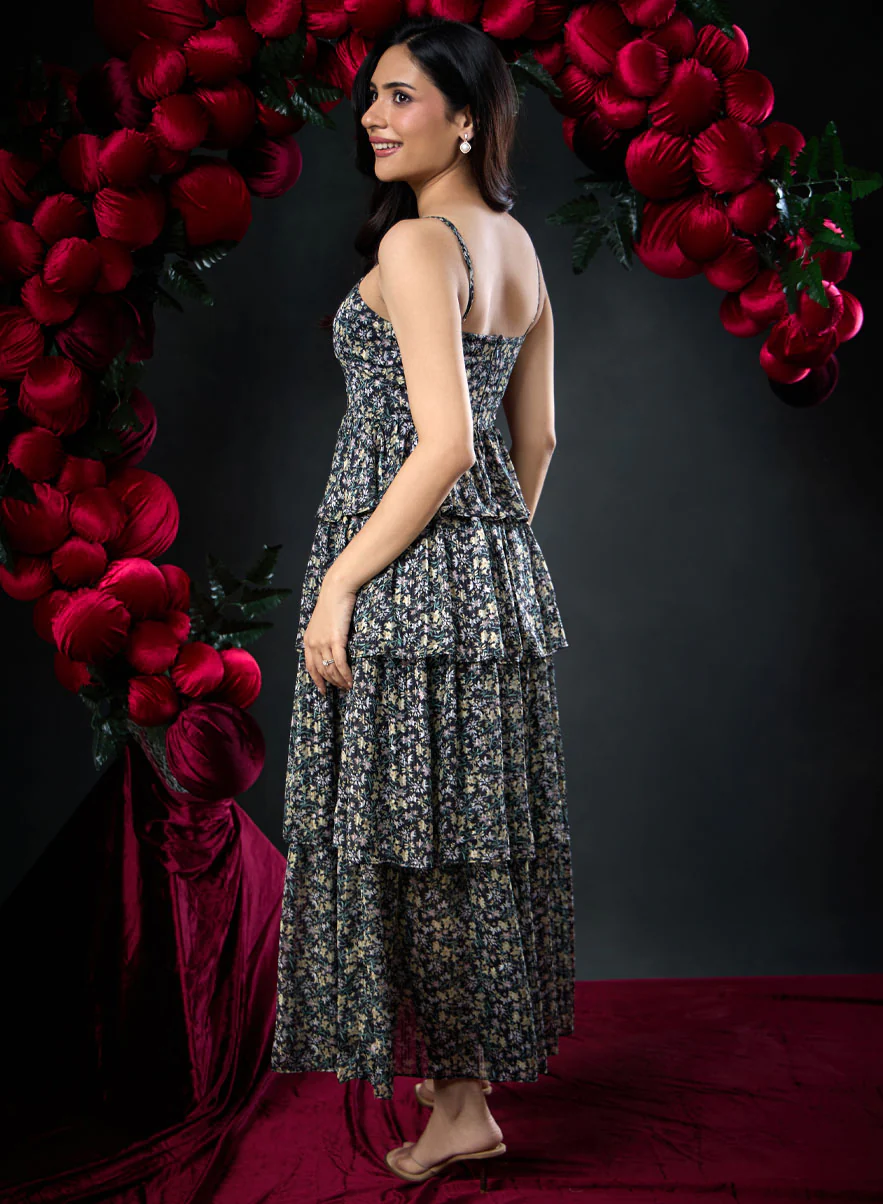 Panel Printed Floor Length Maxi Dress - Image 3
