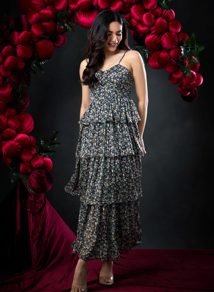 Panel Printed Floor Length Maxi Dress - Image 6