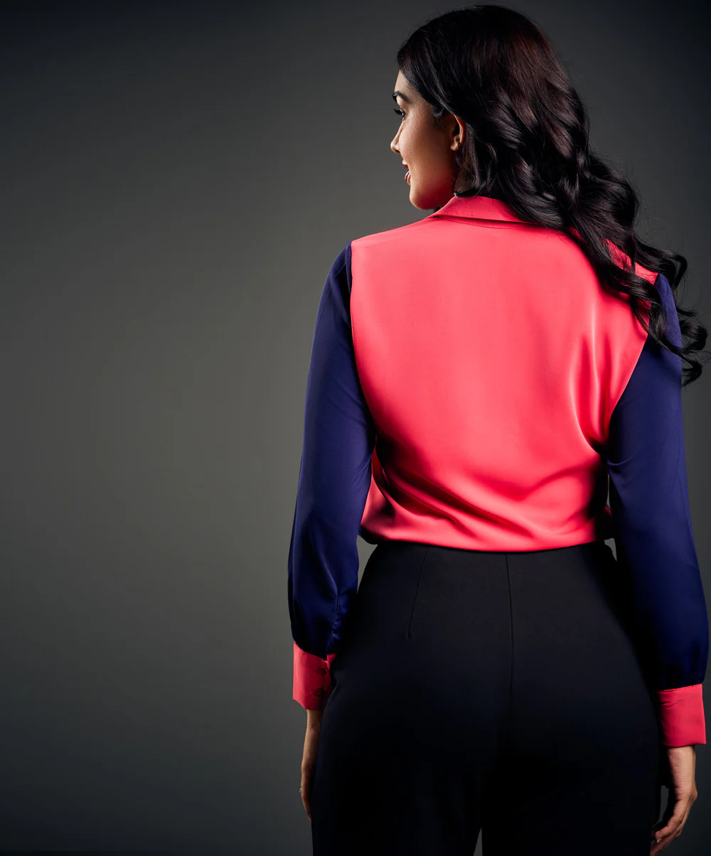 Panel Solid Chiffon Long Sleeve Shirt - Image 4
