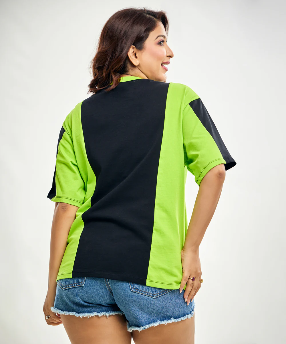 Paneled Oversized Black And Green Tshirt - Image 2