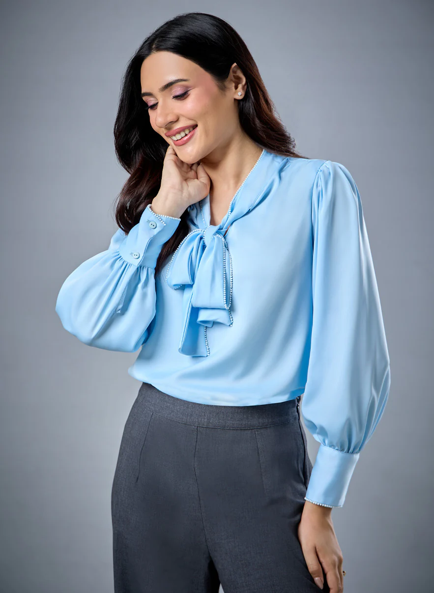 Pearl Button Sky Blue Top - Image 4