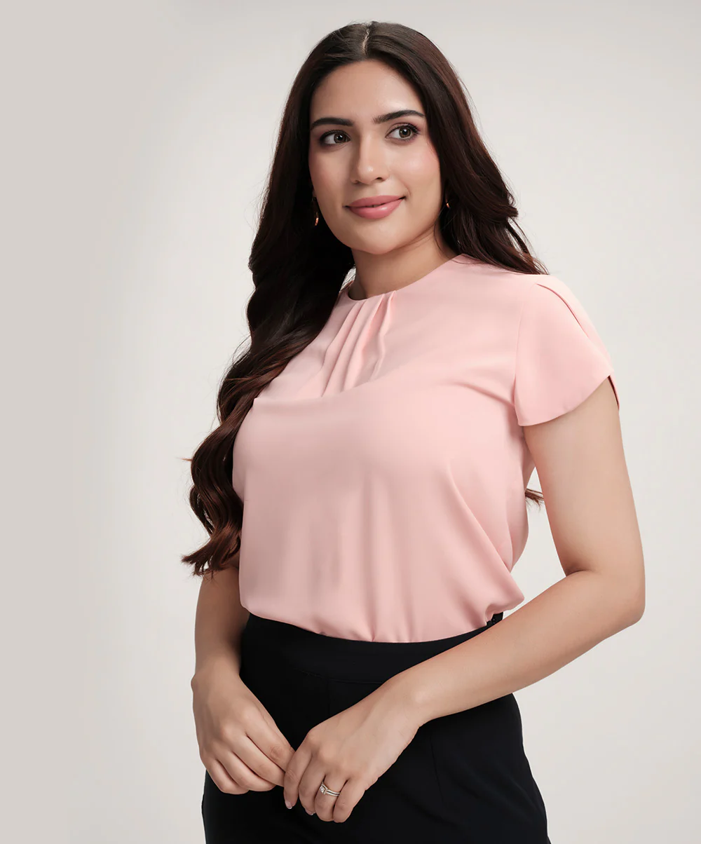 Petal Sleeve Chiffon Neck Pleated Top - Image 2