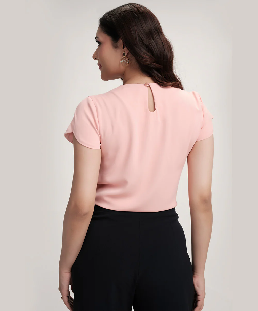 Petal Sleeve Chiffon Neck Pleated Top - Image 5
