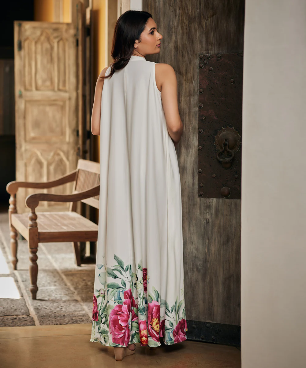 Pink Floral Flared Elegant Maxi Dress - Image 3