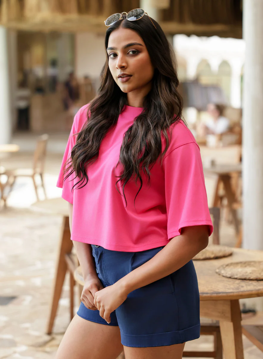 Pink Oversized Crop T-Shirt - Image 3