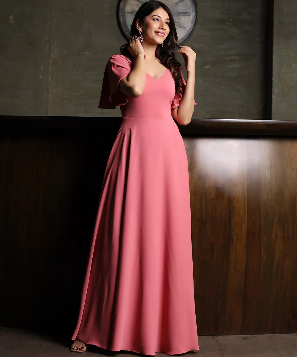 Pink Sleeve Flared Chiffon Princess Maxi - Image 2