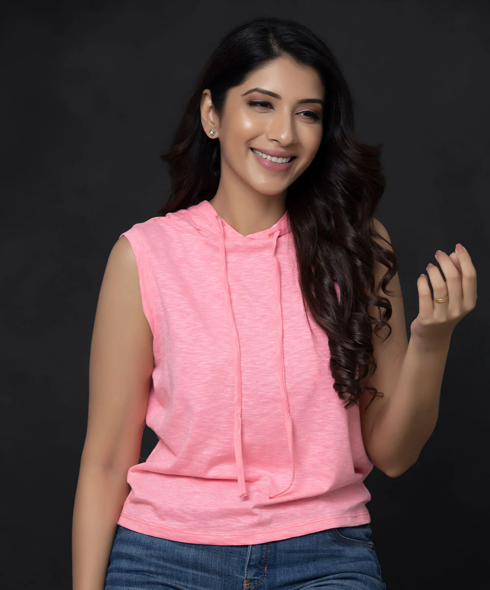 Pink Sleeveless Crop Hoodie