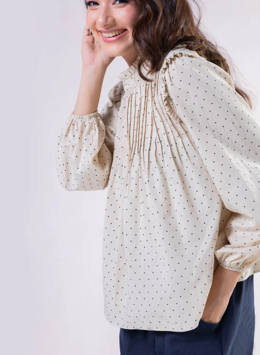 Pintuck Detailed Polka Dot Printed Top - Image 2