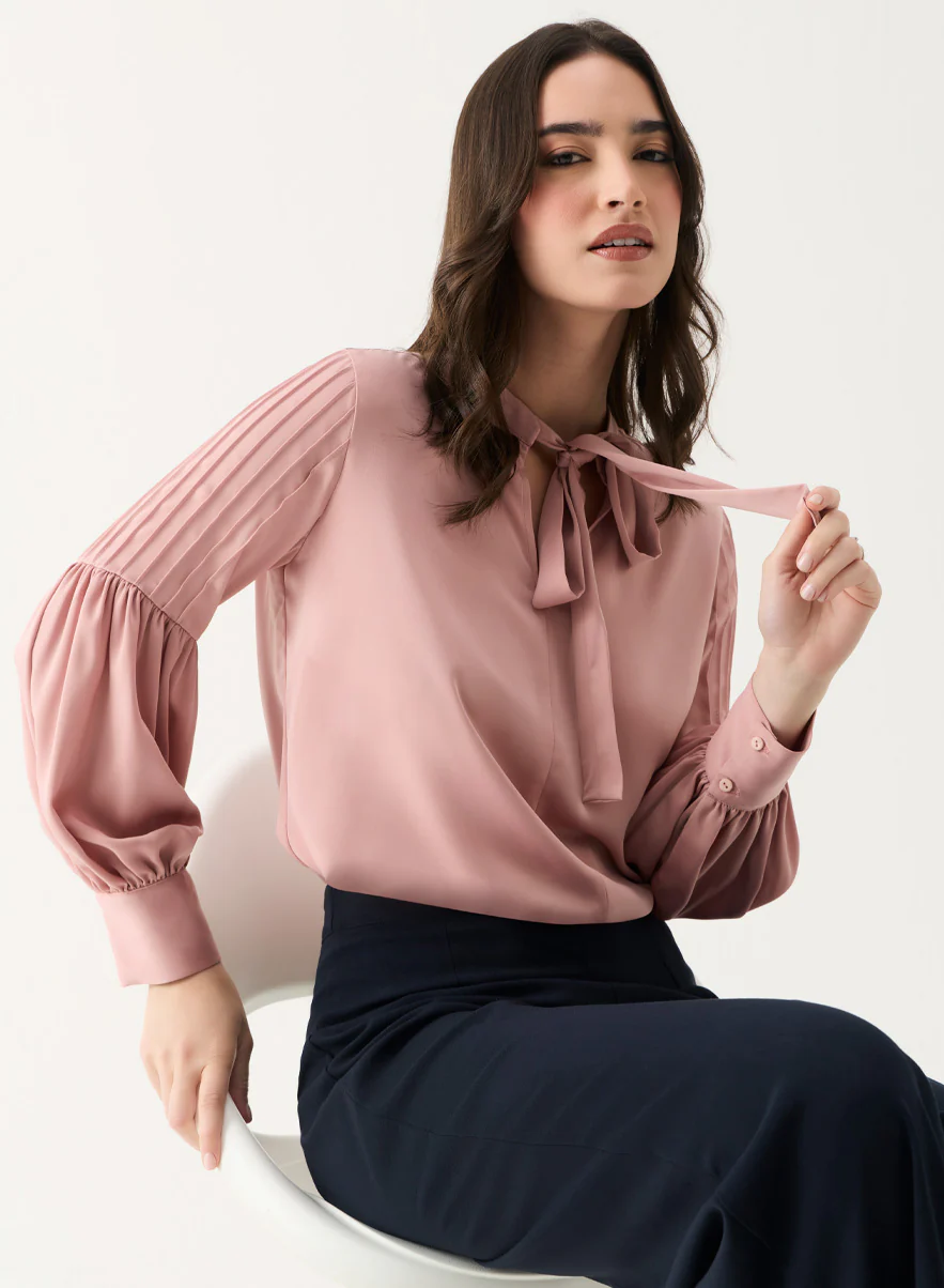 Pintucked Lantern Long Sleeve Top - Image 2