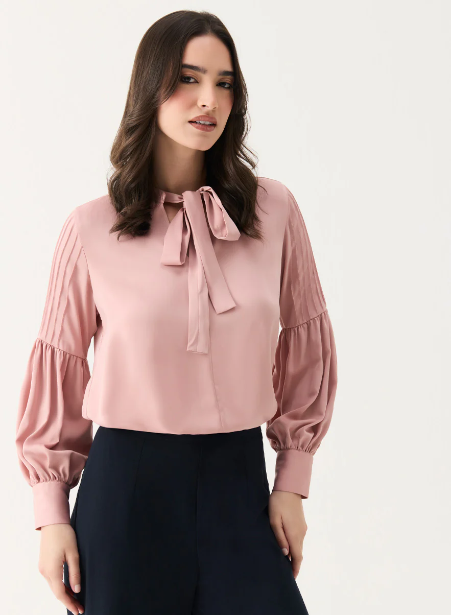Pintucked Lantern Long Sleeve Top - Image 3