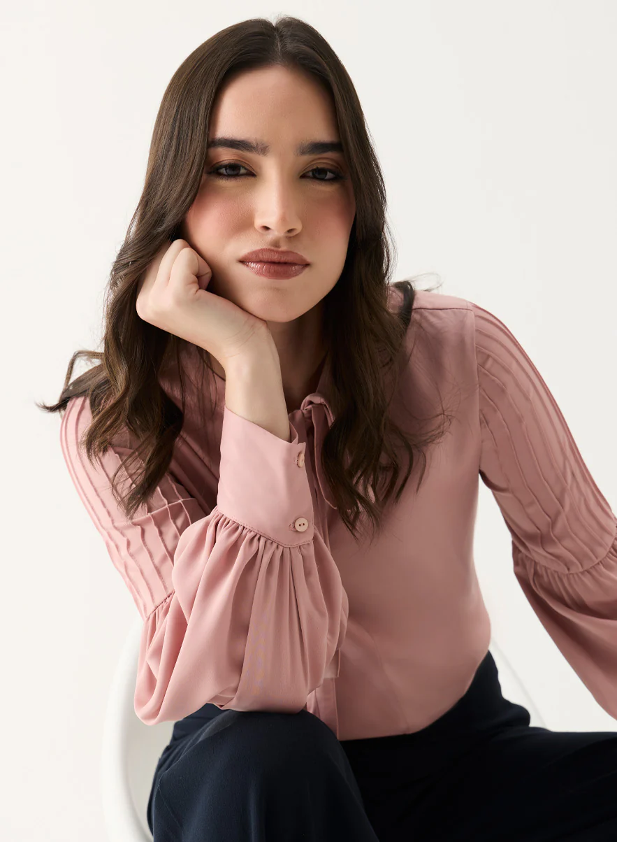 Pintucked Lantern Long Sleeve Top - Image 6
