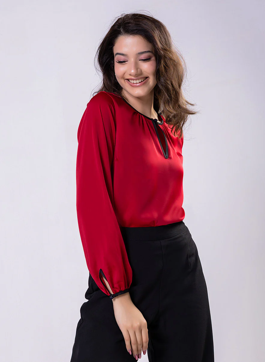 Piping Detailed Long Sleeve Top