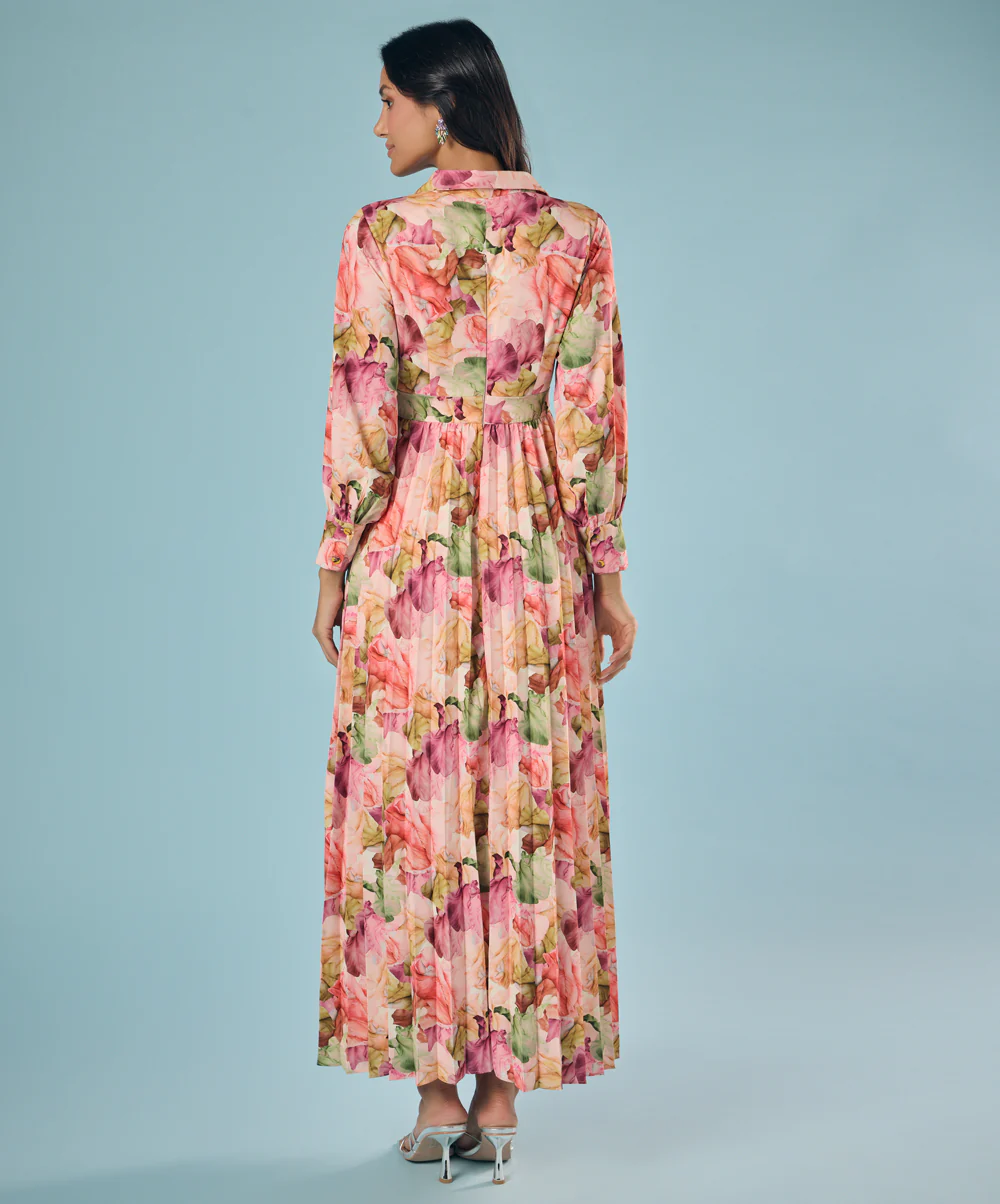 Pleated Printed Chiffon Shirt Dress - Image 5