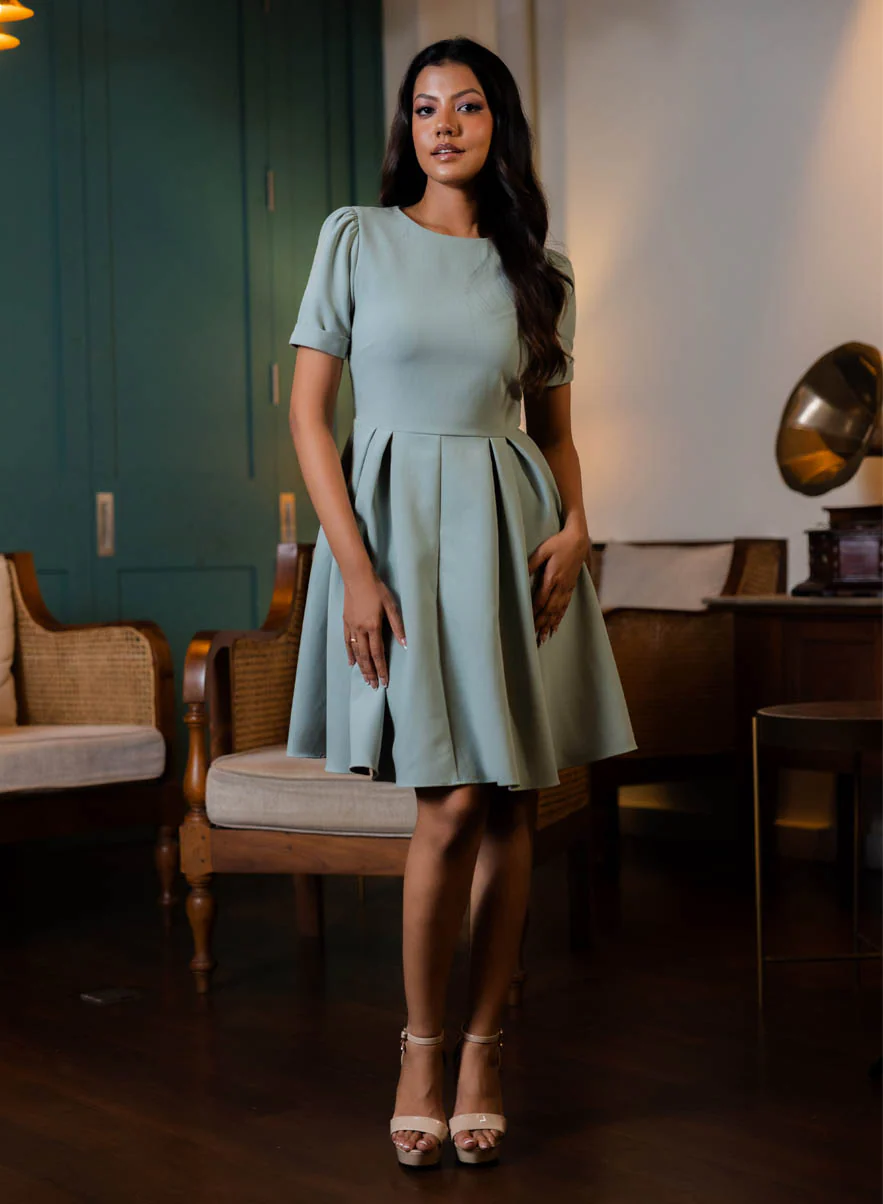 Pleated Short Sleeve Dress - Image 6