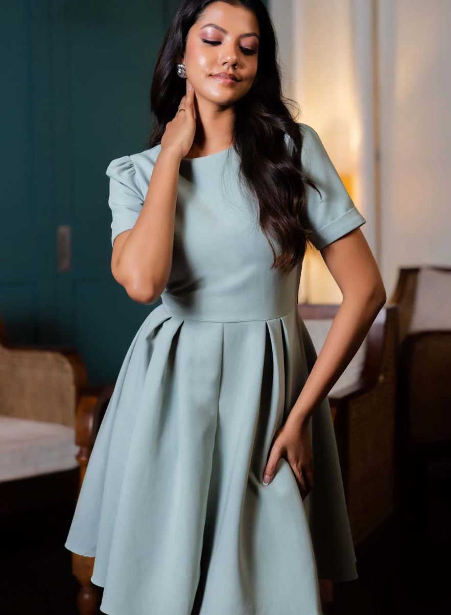 Pleated Short Sleeve Dress - Image 8