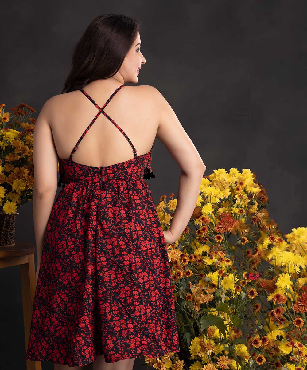 Pom Pom Attached Floral Printed Dress - Image 2