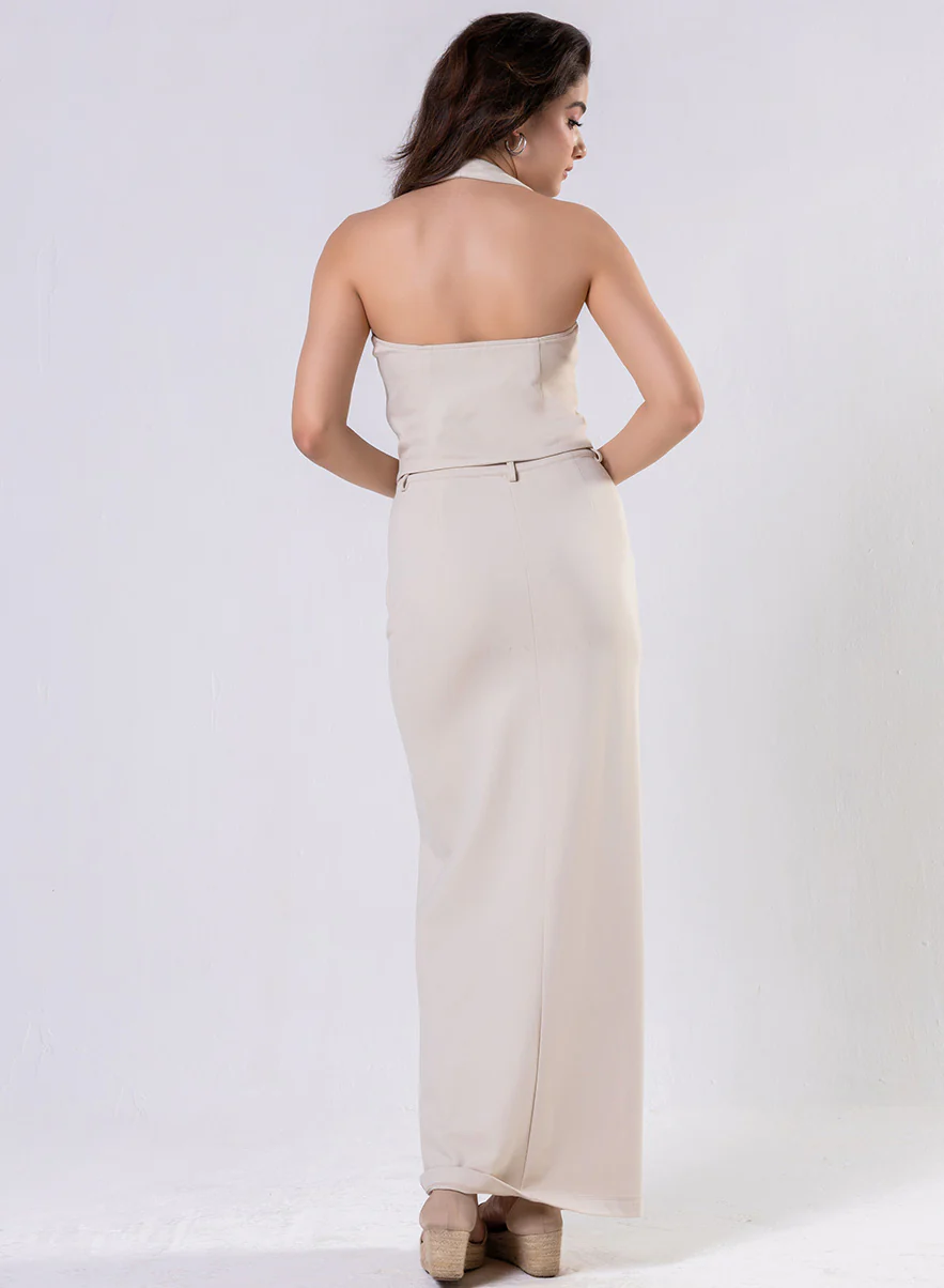 Ponte Beige Halter Crop Top - Image 4
