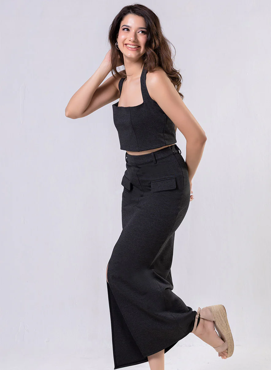 Ponte Skirt And Top Set - Black - Image 2