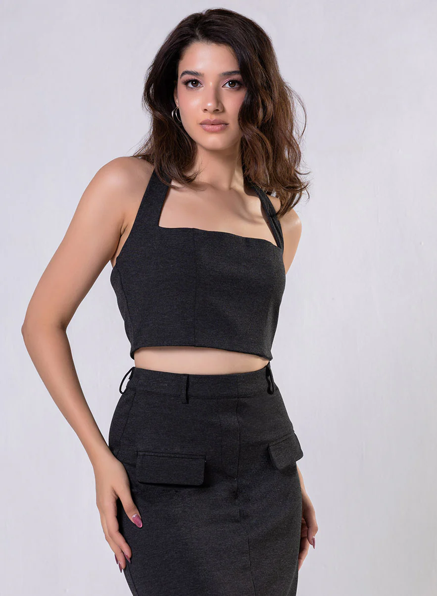 Ponte Black Front Slit Skirt - Image 3