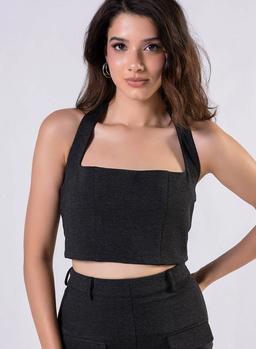 Ponte Black Front Slit Skirt - Image 4