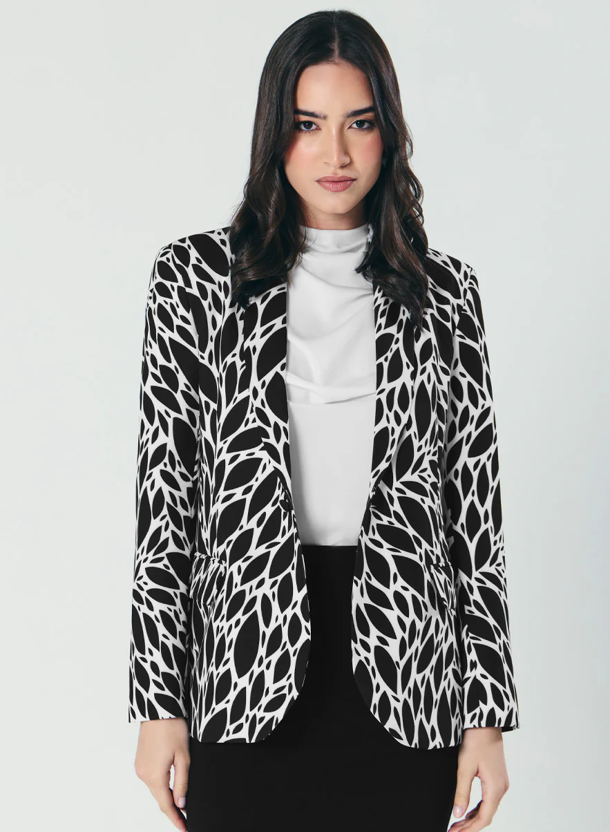 Printed Black And White Trendy Blazer - Image 4