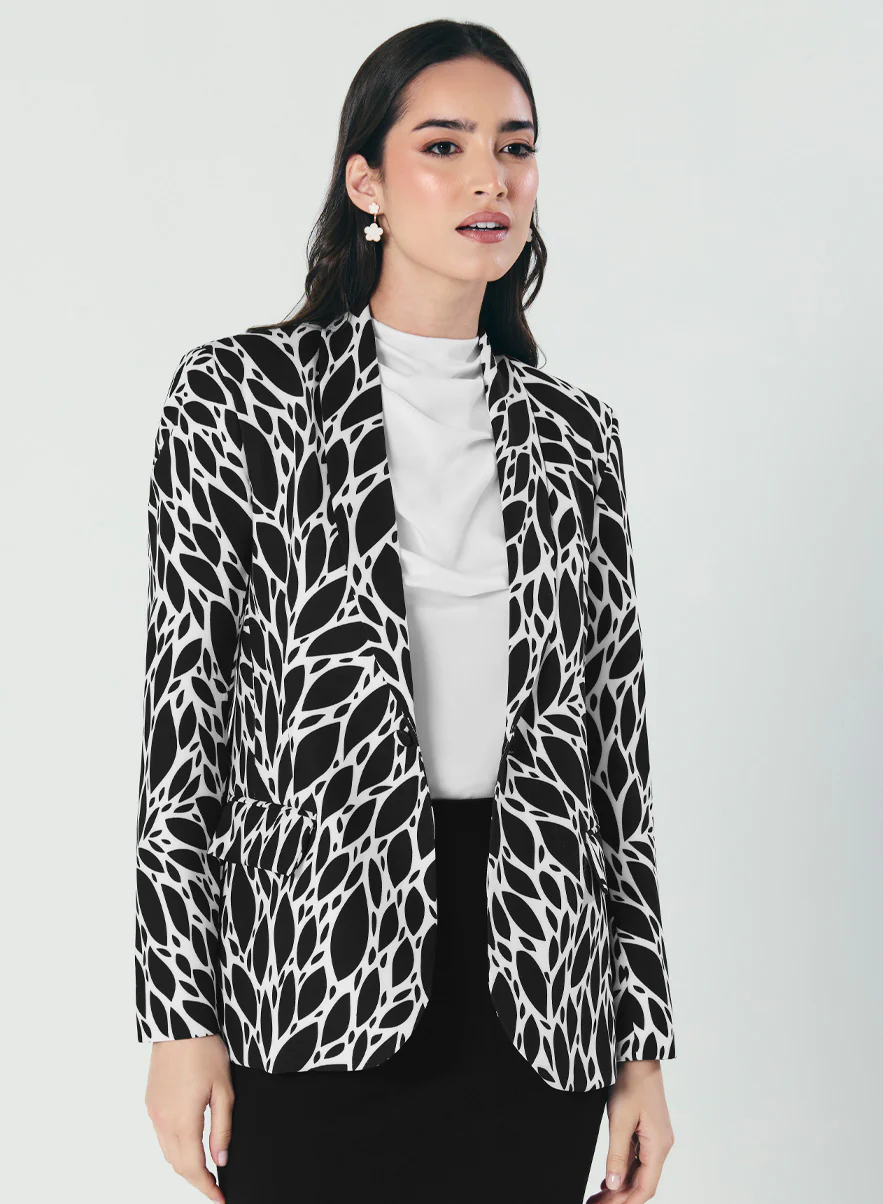 Printed Black And White Trendy Blazer - Image 5