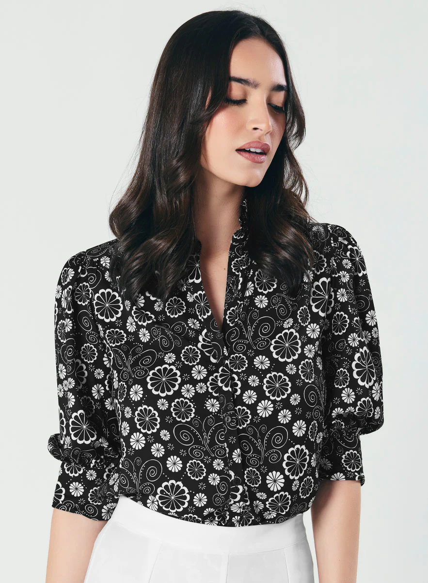 Printed Black White Three Quarter Top - Image 5