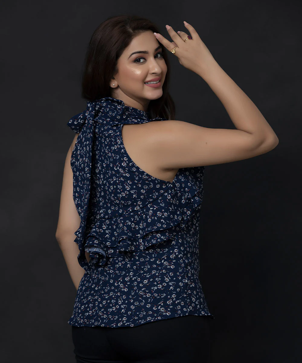 Printed Frilled Halter Neck Top - Image 2