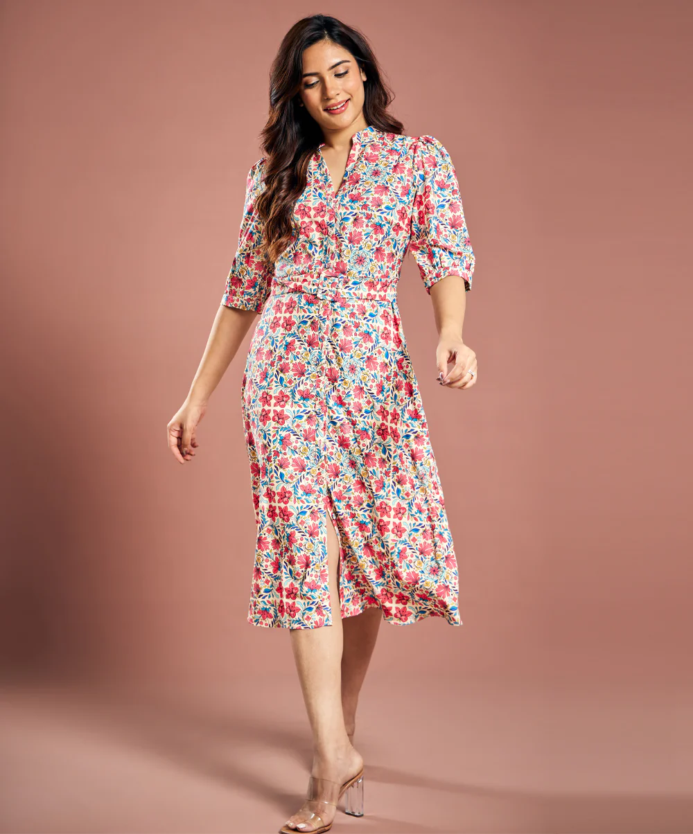 Printed Half Sleeve Aline Chiffon Dress - Image 2