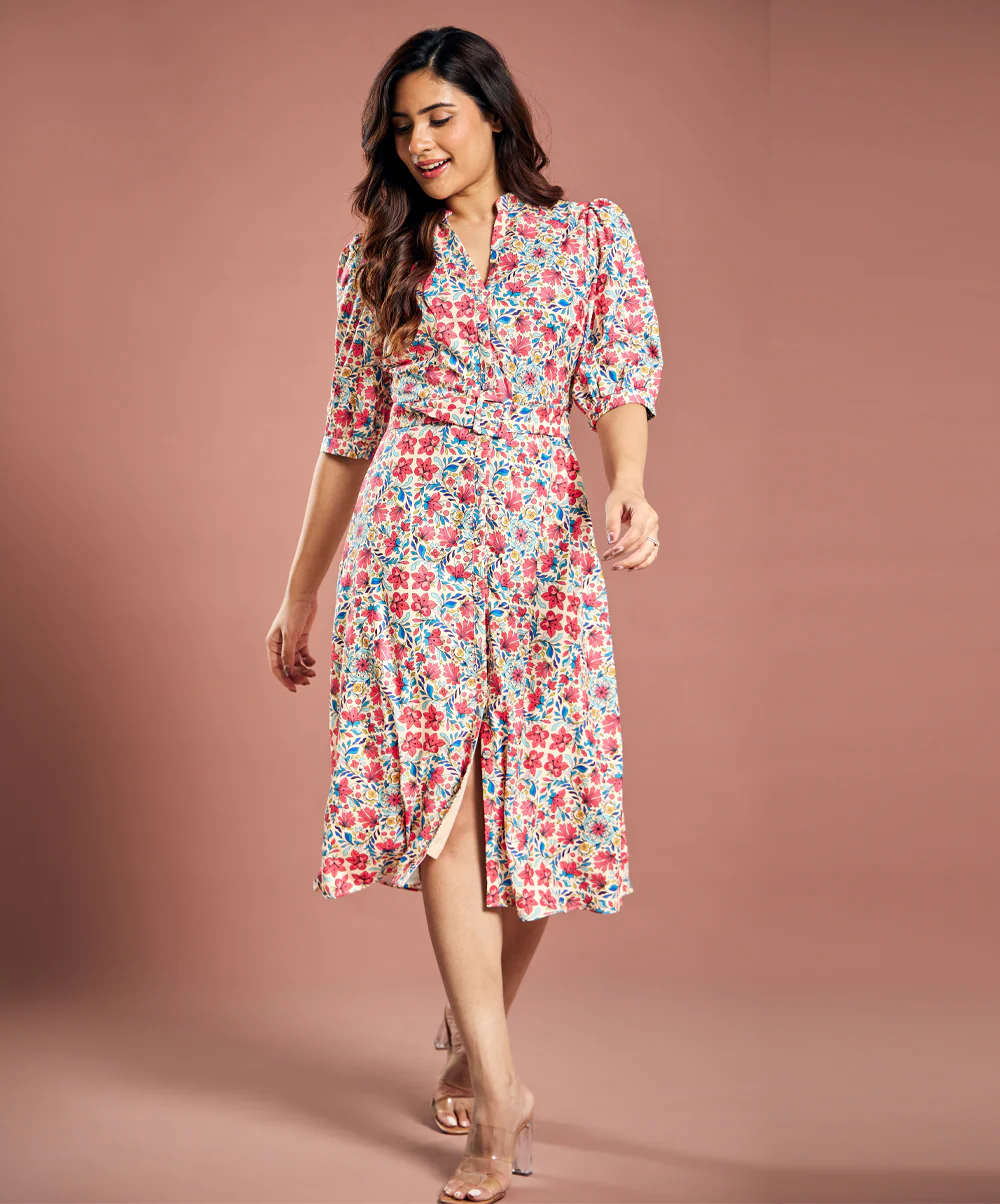 Printed Half Sleeve Aline Chiffon Dress - Image 6