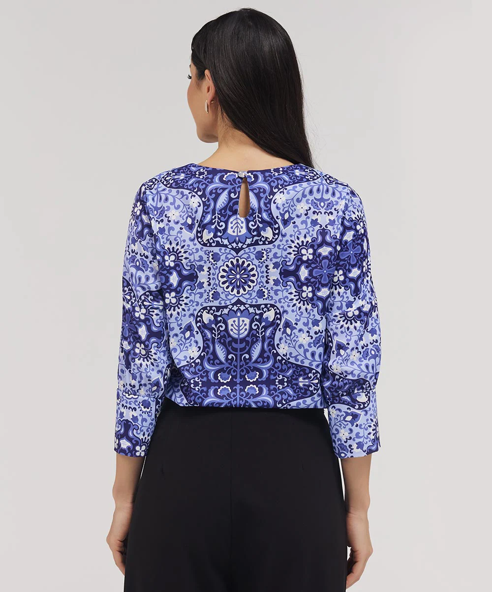 Printed Half Sleeve Chiffon Top With A Cuffed Sleeve - Image 3