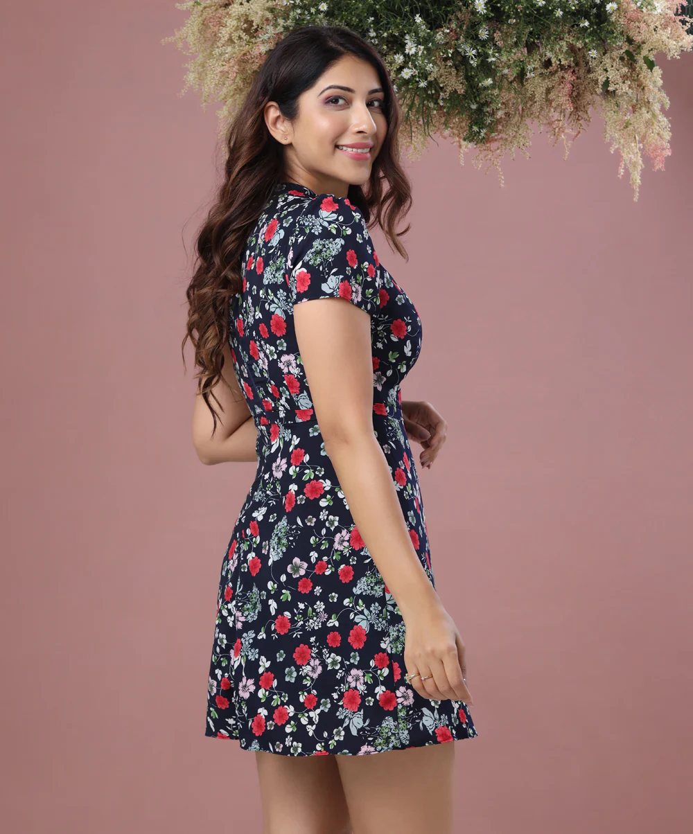 Printed High Neck Mini Dress - Image 3