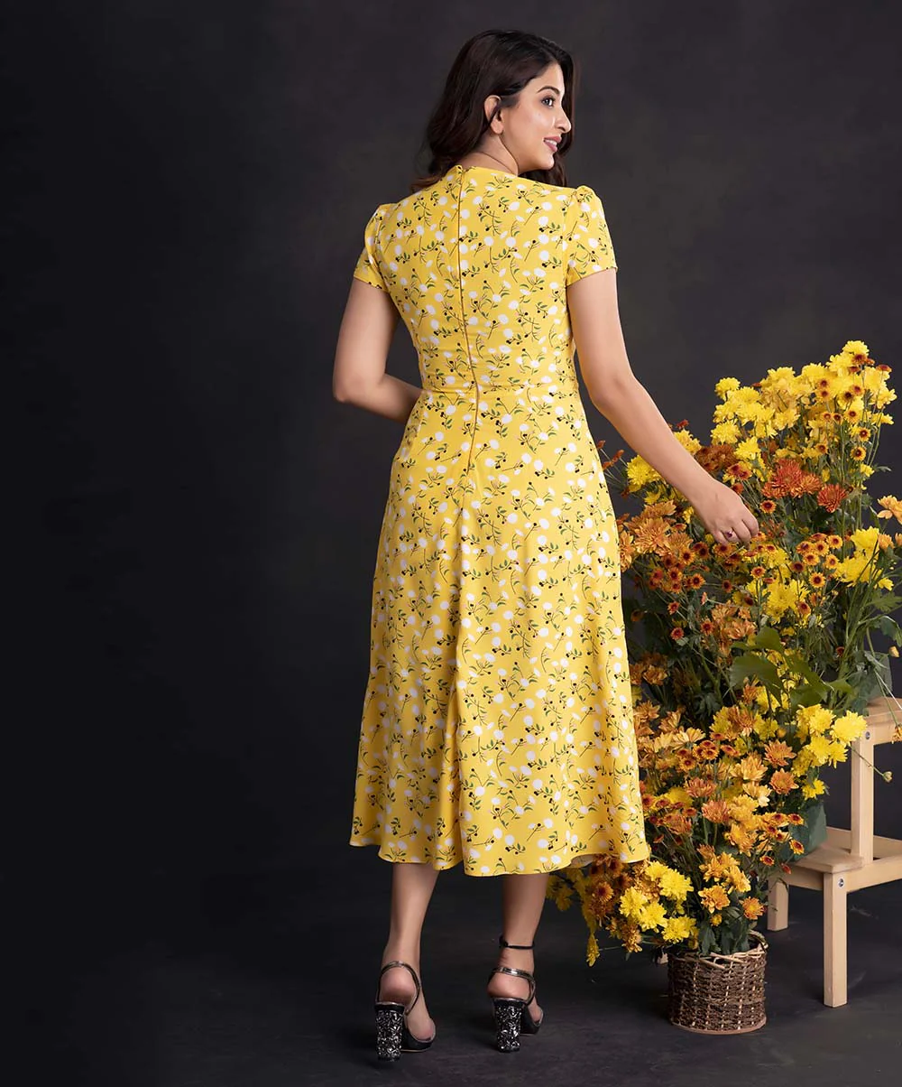 Printed Neck Curve Paneled Dress - Image 2