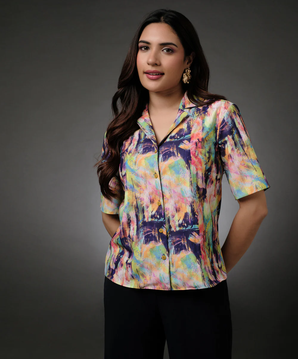 Printed Oversized Shirt With Lapels - Image 4