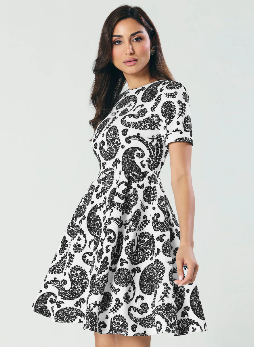 Printed Pleated Flared Midi Dress - Image 4