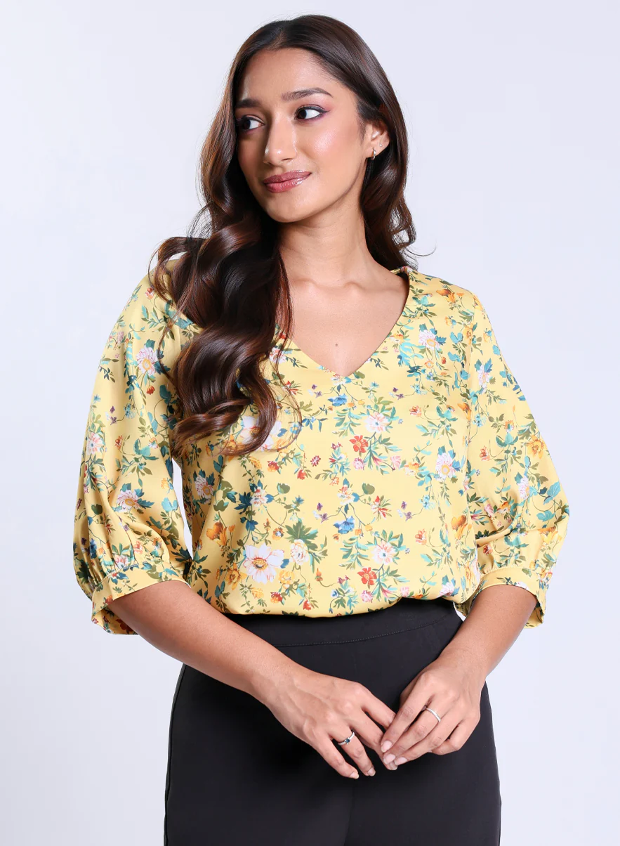 Printed Satin V Neck Top - Image 2