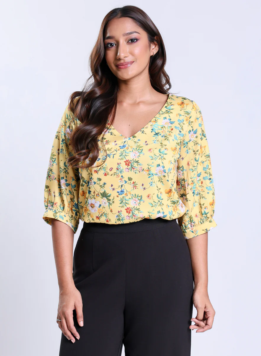 Printed Satin V Neck Top - Image 3