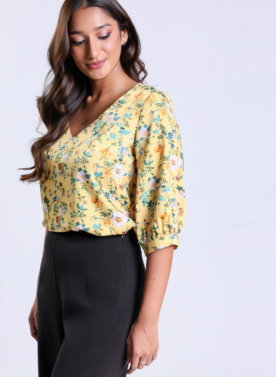 Printed Satin V Neck Top - Image 4