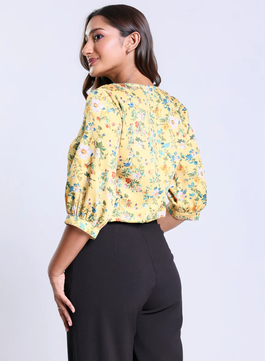 Printed Satin V Neck Top - Image 5