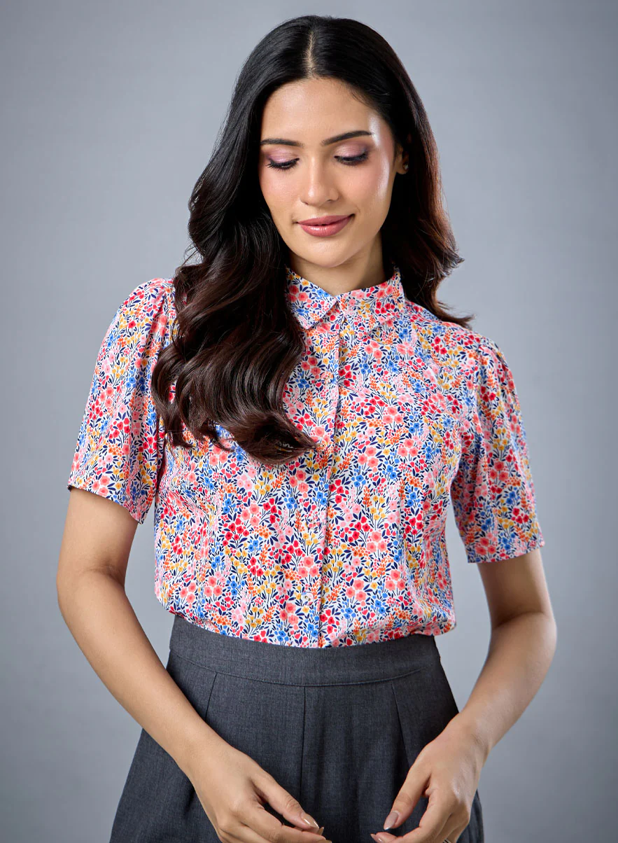 Printed Short Sleeve Chiffon Top - Image 2
