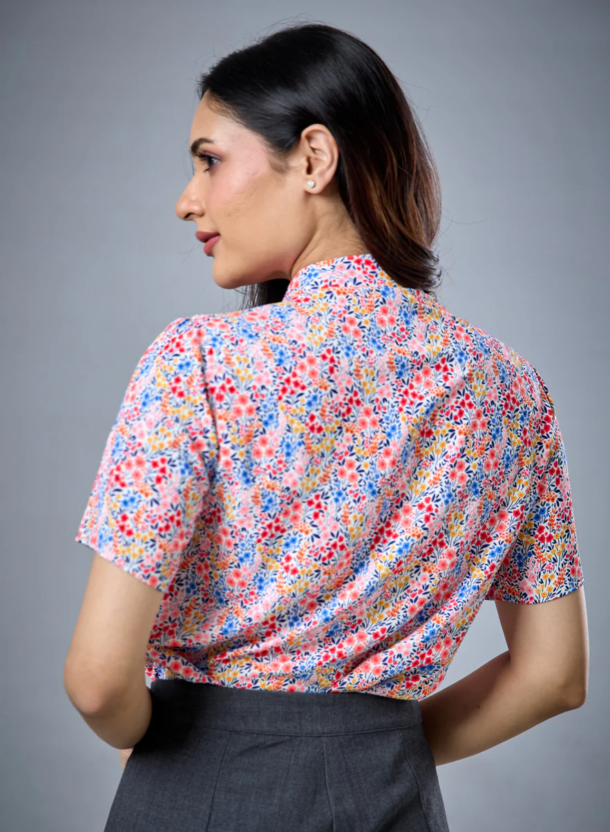 Printed Short Sleeve Chiffon Top - Image 4