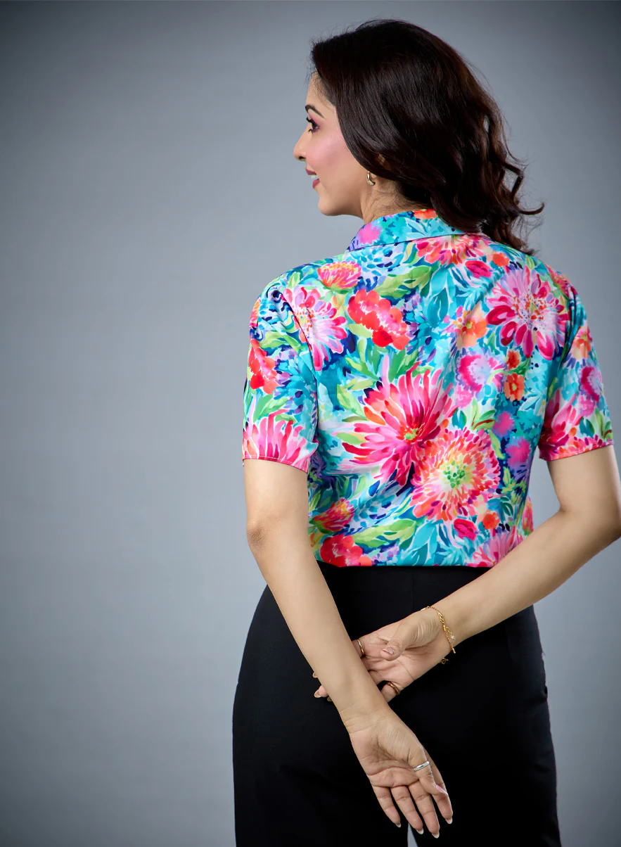 Printed Short Sleeve Floral Chiffon Top - Image 3