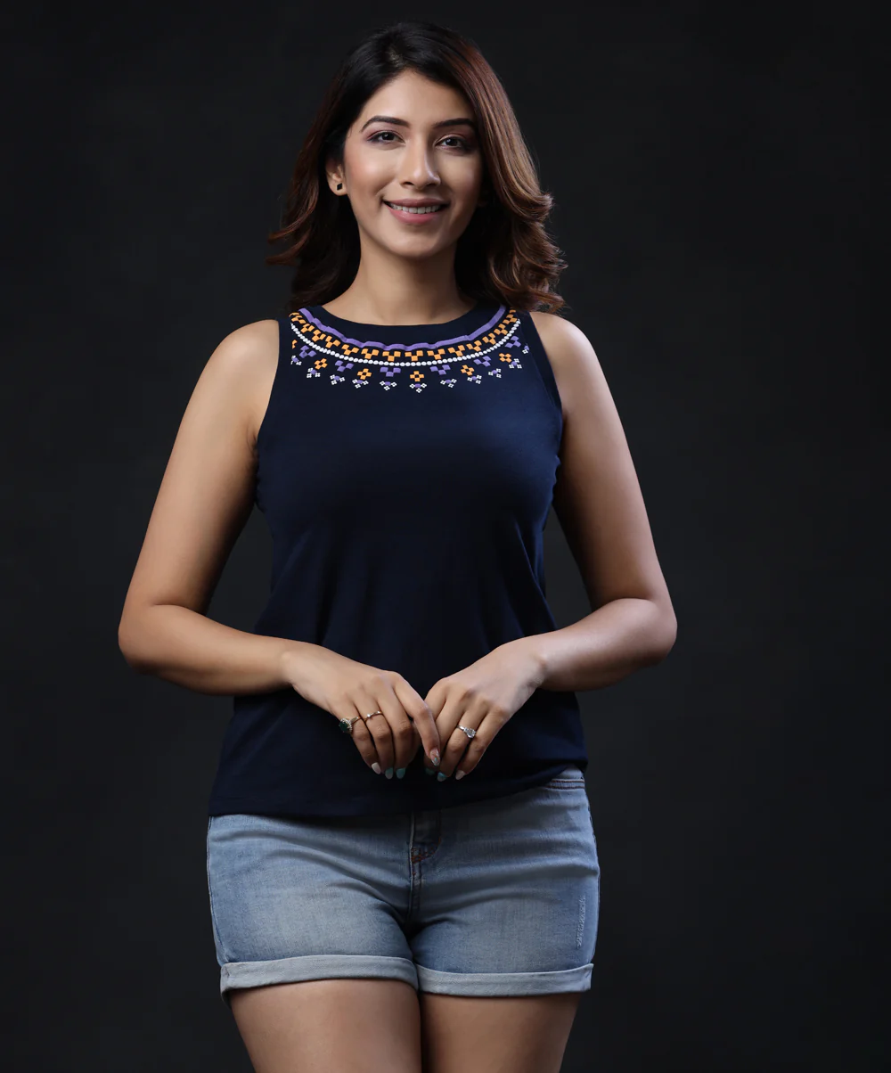 Puff Printed Navy Blue Tank Tee